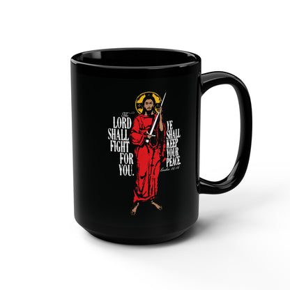 The Lord Shall Fight For You (Exodus 14:14) | Jesus Christ with Sword IconoGraphic | Orthodox Christian 15oz Black Mug