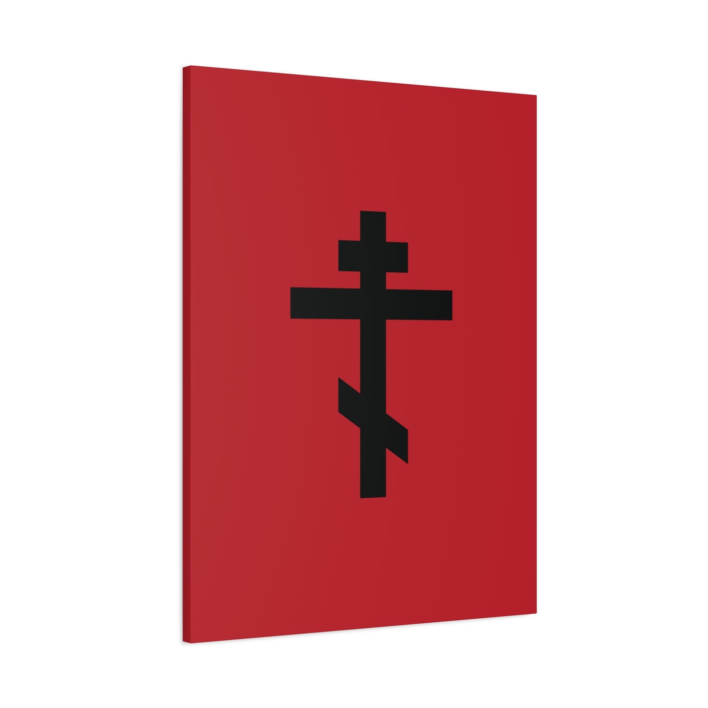 Black Orthodox Cross Red Background | Whoever does not carry his own cross and come after Me cannot be My disciple | Christian Canvas Art