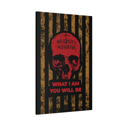 What I Am You Will Be | Memento Mori | Remembrance of Death | Mt Athos Monk Skull | Ascetic Ethos | Christian Canvas Art