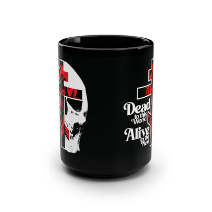 Dead to this World Alive to the Next | Goth Aesthetic Flower Cross & Skull | Orthodox Christian Black Mug