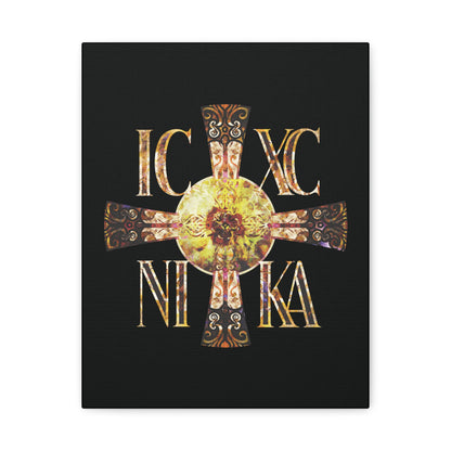 ICXC NIKA Celtic Style Equal Armed Cross | Bright Solar Texture | Orthodox Christian Canvas Art