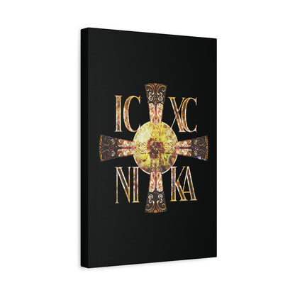 ICXC NIKA Celtic Style Equal Armed Cross | Bright Solar Texture | Orthodox Christian Canvas Art