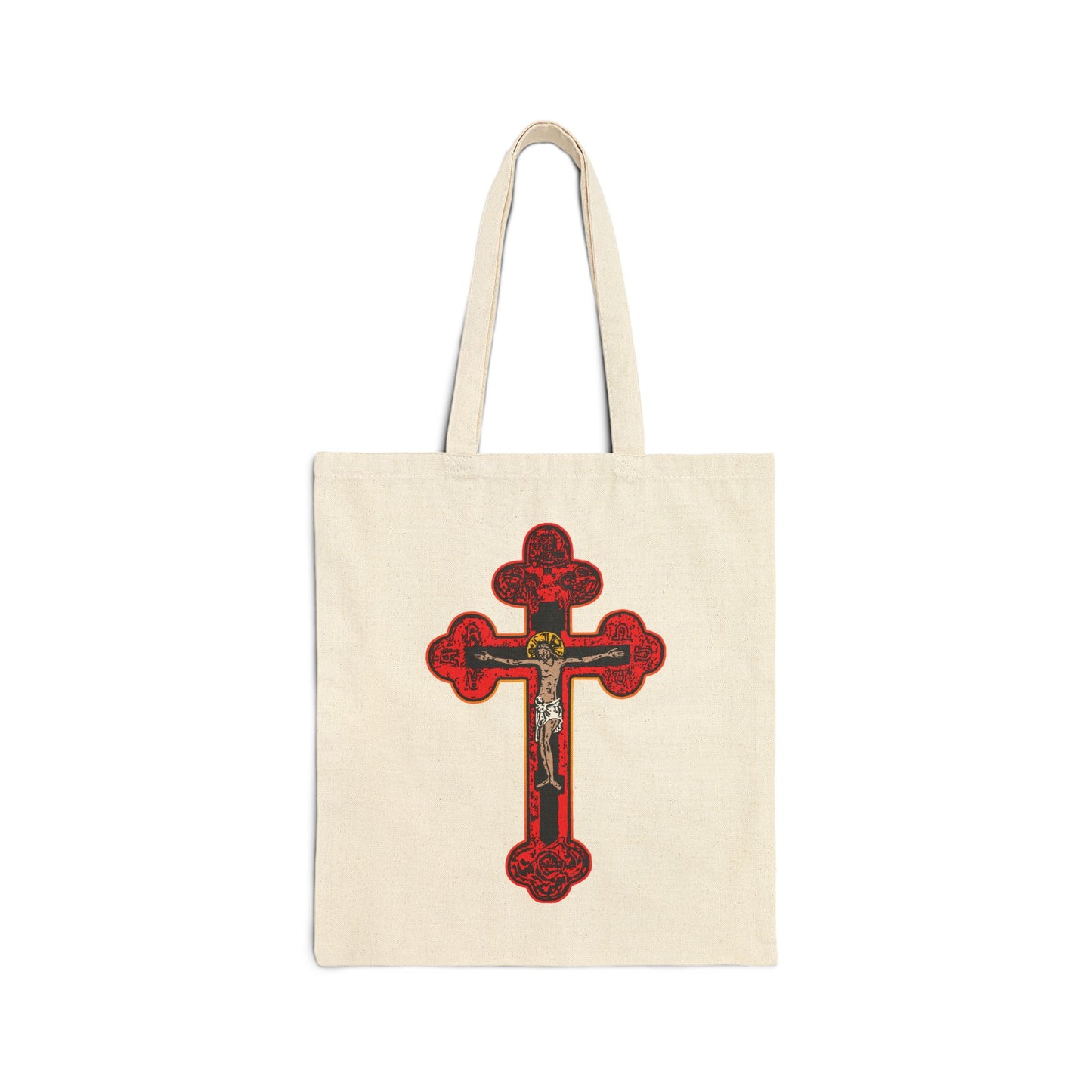 Red Orthodox Christian Crucifix | Byzantine Golgotha Cross | Alpha & Omega | I Am Crucified With Christ | Orthodox Tote Bag