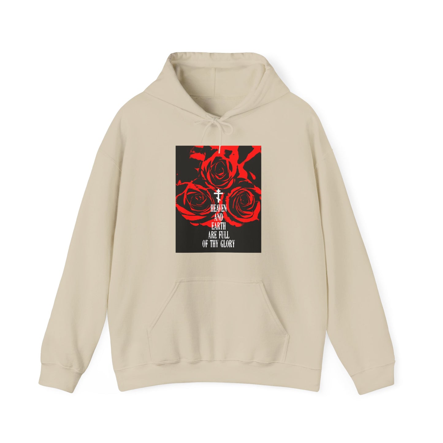 Heaven and Earth Are Full of Thy Glory | Orthodox Liturgical Hymn | Red Roses | Western Typography | Orthodox Christian Hoodie
