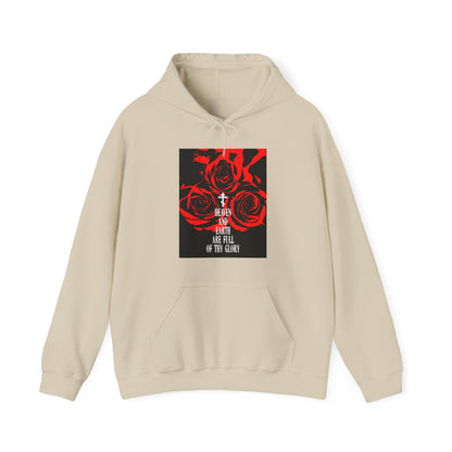 Heaven and Earth Are Full of Thy Glory | Orthodox Liturgical Hymn | Red Roses | Western Typography | Orthodox Christian Hoodie