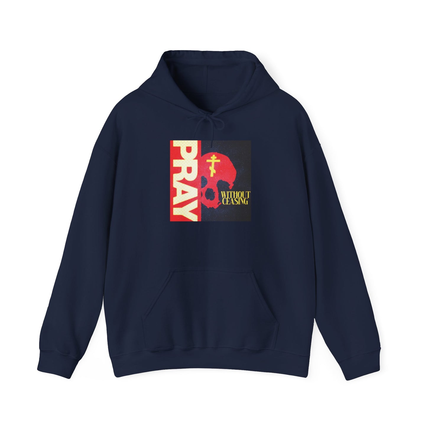 Pray Without Ceasing (1 Thess 5:16) | Red Skull w/ Yellow Orthodox Cross | Orthodox Christian Hoodie / Hooded Sweatshirt