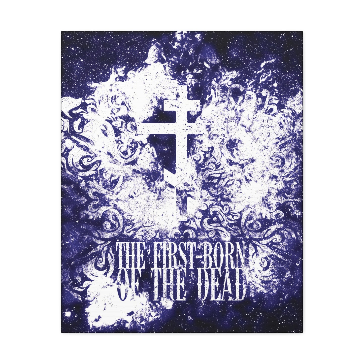 The First-Born of the Dead | Glowing White & Blue Textured Cosmic Orthodox Cross | Resurrection & Apocalypse | Christian Canvas Art