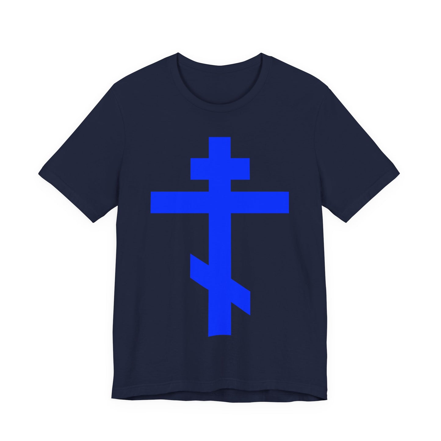Royal Blue Orthodox Tribar Cross | Preserve Thy People By Thy Cross, O Lord | Christ is King | Christian Unisex Cotton Tee