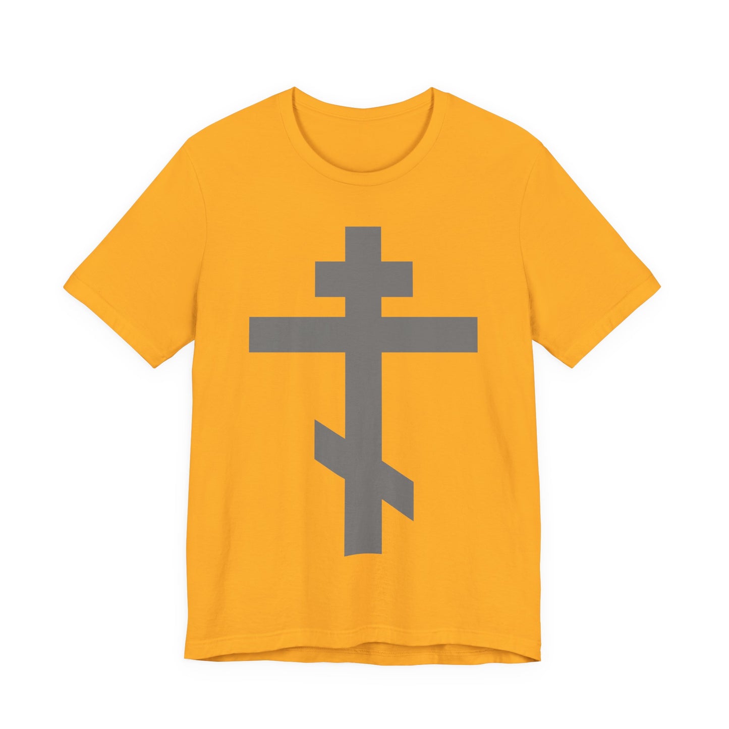 Light Gray Orthodox Tribar Cross | Preserve Thy People By Thy Cross, O Lord | Christ is King | Christian Unisex Cotton Tee