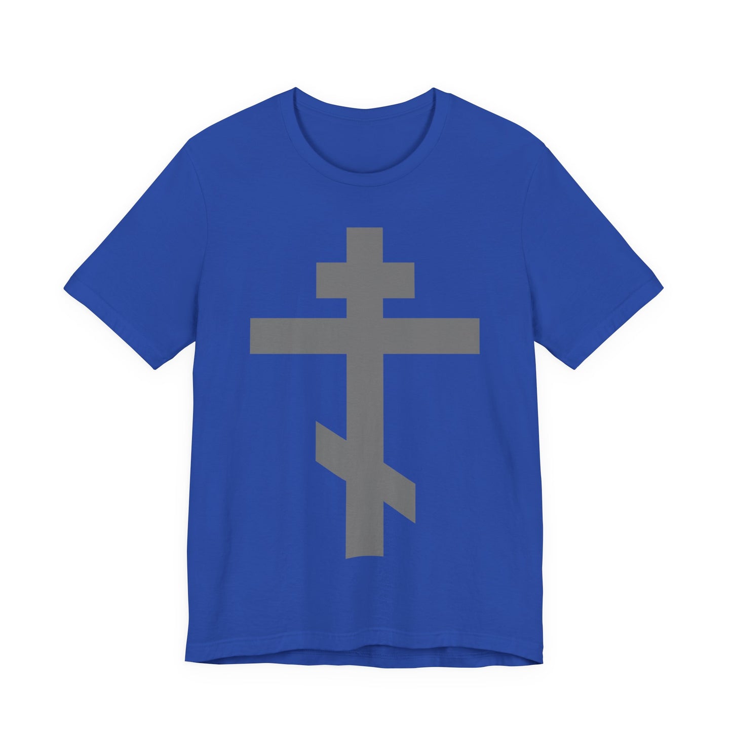 Light Gray Orthodox Tribar Cross | Preserve Thy People By Thy Cross, O Lord | Christ is King | Christian Unisex Cotton Tee