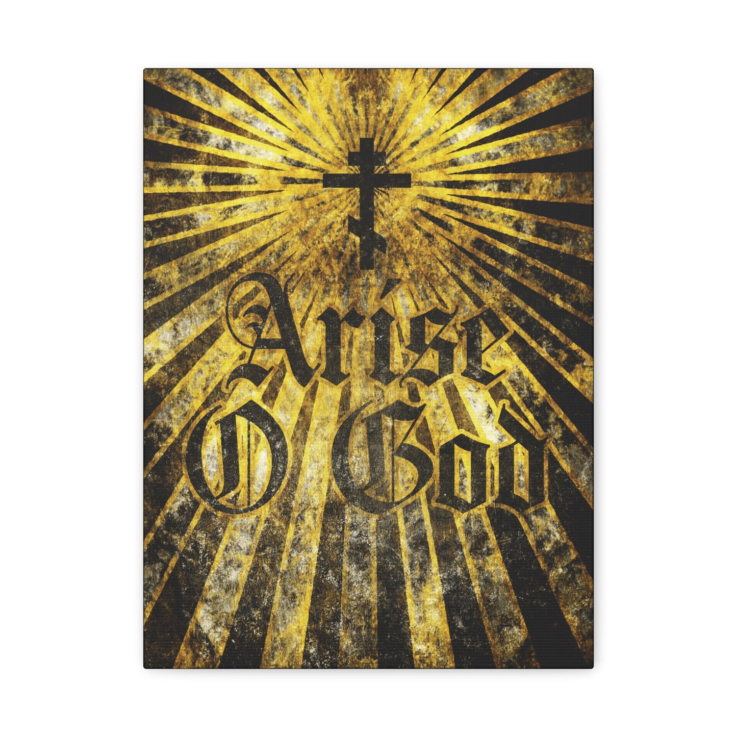 Featuring an Orthodox cross with golden rays and “Arise O God” in a textured Gothic font, this Orthodox Christian wall art nods to Psalm 81 (82 LXX) and the Divine Council worldview.