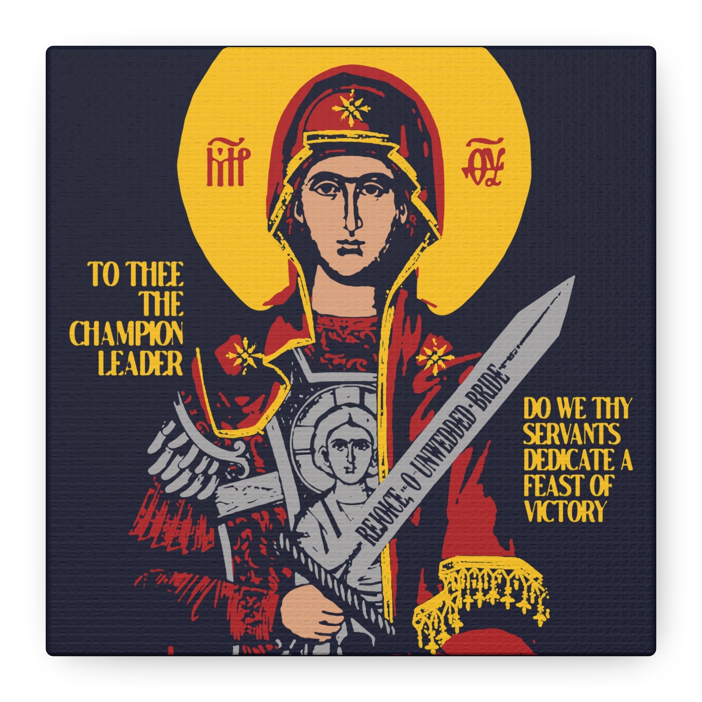 To Thee the Champion Leader | Mother of God | Theotokos with Sword IconoGraphic | Orthodox Christian Canvas Art