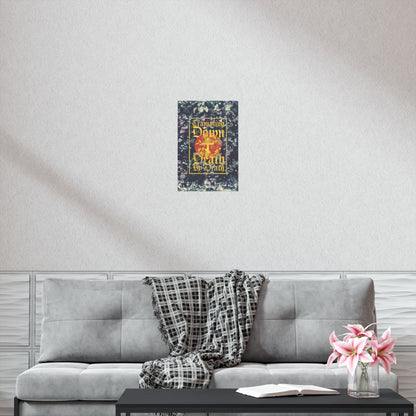 Trampling Down Death By Death | Paschal Floral Design with Gothic Script and Three-Bar Cross | Orthodox Christian Art Poster