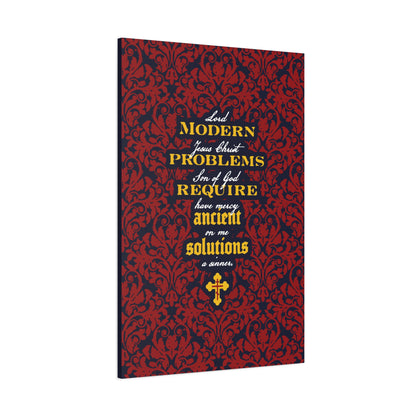 Modern Problems Require Ancient Solutions (Jesus Prayer, Floral Background) No. 2 | Orthodox Christian Canvas Wall Art