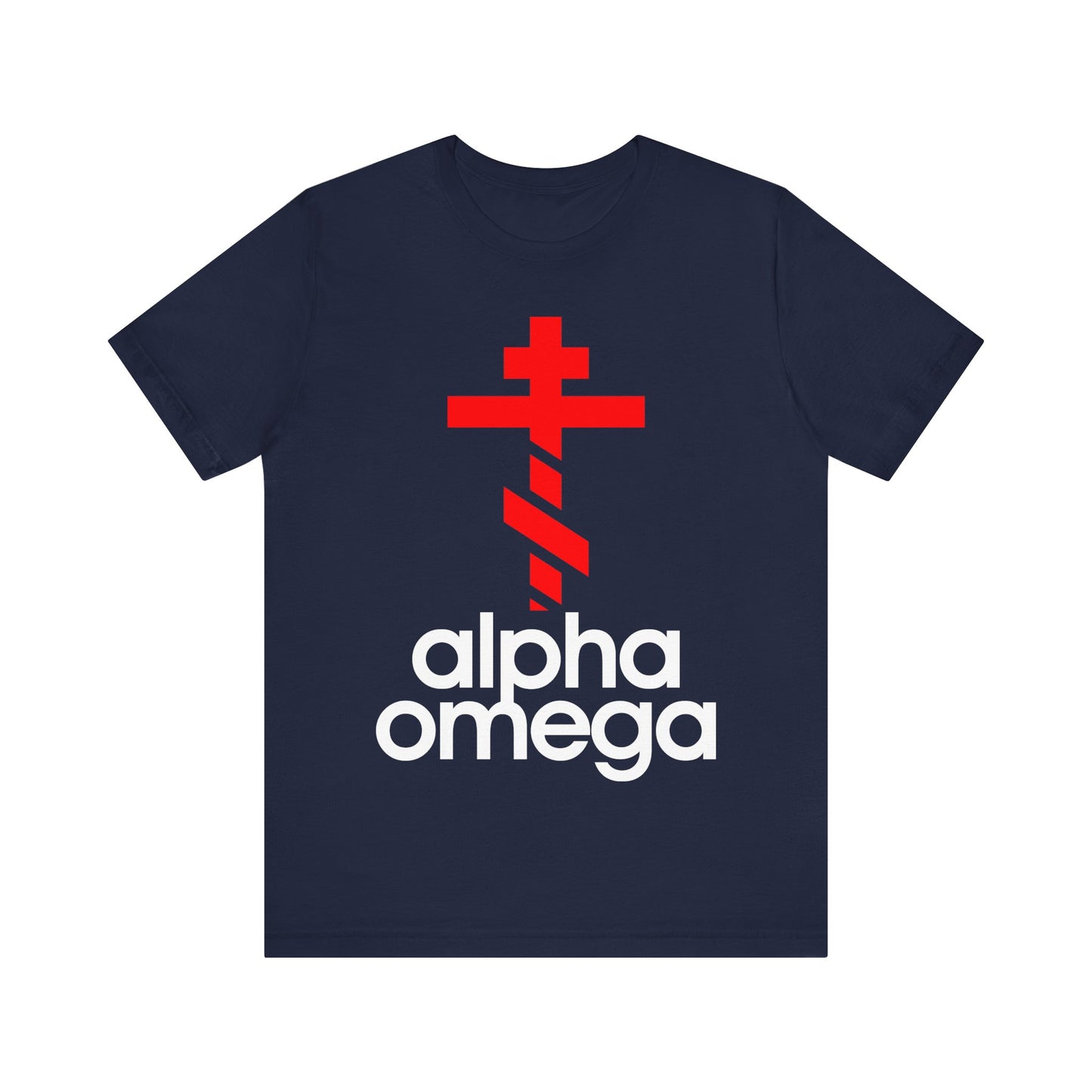 Alpha & Omega Red Orthodox Cross (Large Design) | Minimalist Adidas Inspired Logo Mashup | Orthodox Lightweight Cotton Unisex Tee
