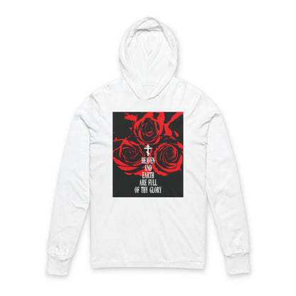 Heaven and Earth Are Full of Thy Glory | Orthodox Liturgical Hymn | Red Roses | Western Typography | Orthodox Long Sleeve Hooded Shirt
