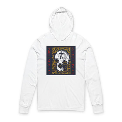 To Live is Christ, to Die is Gain (Philippians 1:21) | Skull with Cross on Gold Manuscript Texture | Orthodox Long Sleeve Hooded Shirt