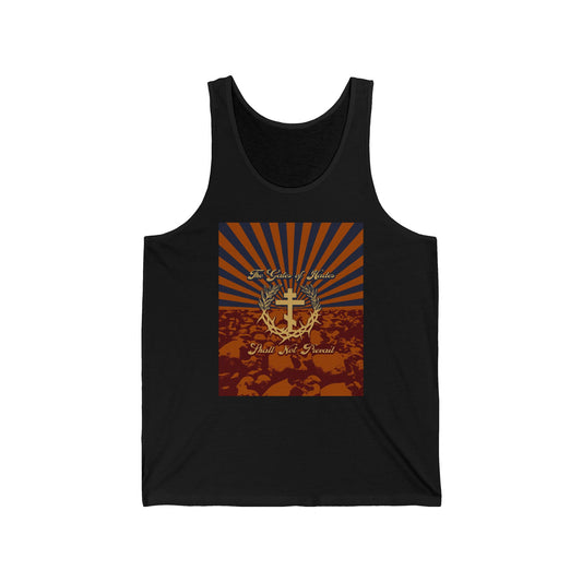 The Gates of Hades Shall Not Prevail | Cross with Wreath & Crown of Thorns | Skulls and Rays | Orthodox Christian Jersey Tank Top