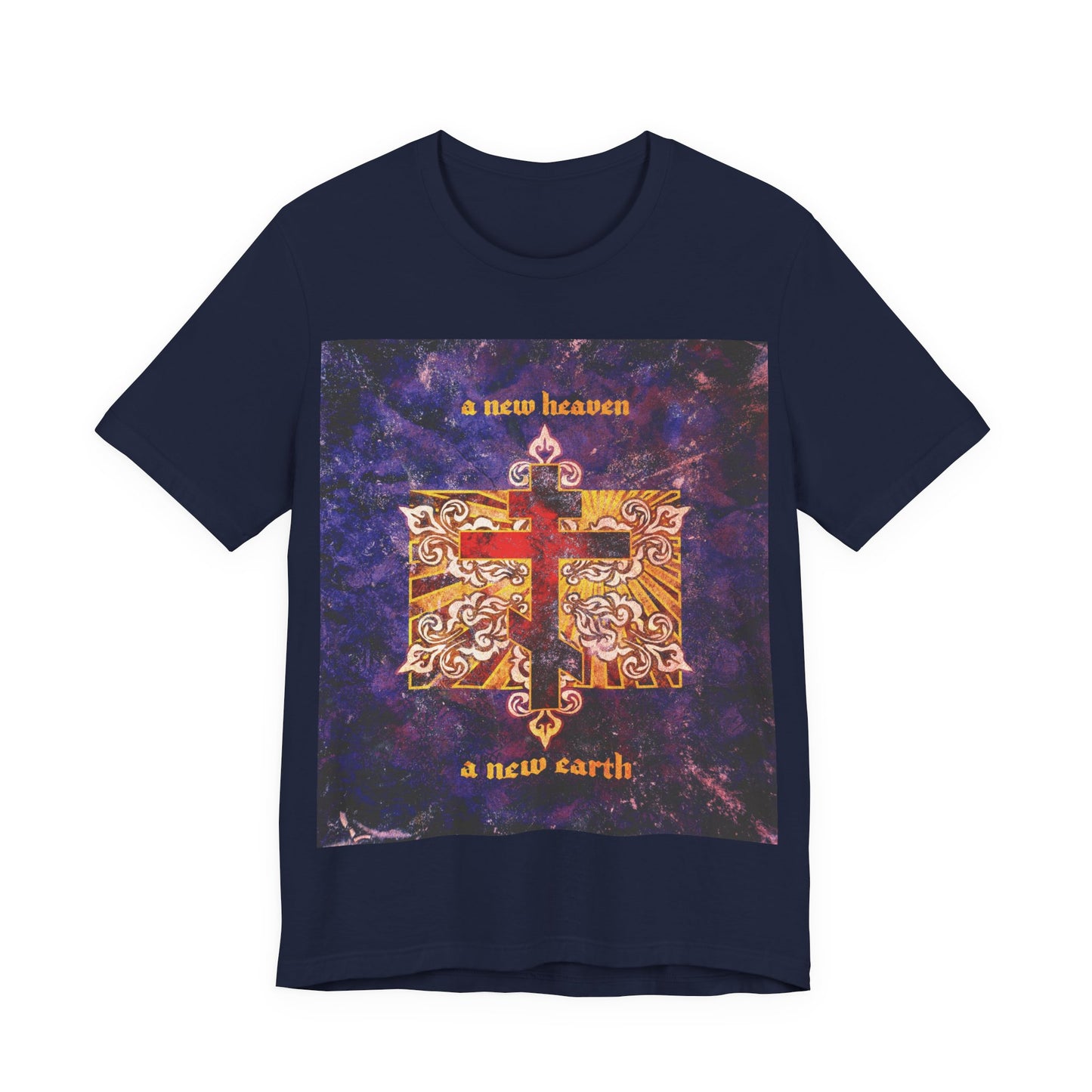 A New Heaven/A New Earth | Red Orthodox Cross on Textured Ornate Background  | Orthodox Christian Unisex Cotton T-Shirt
