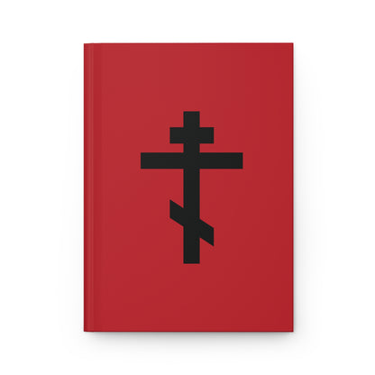 Black Orthodox Cross Red Background | O Christ our God, of Thine own Will Thou didst accept Crucifixion | Orthodox Hardcover Journal