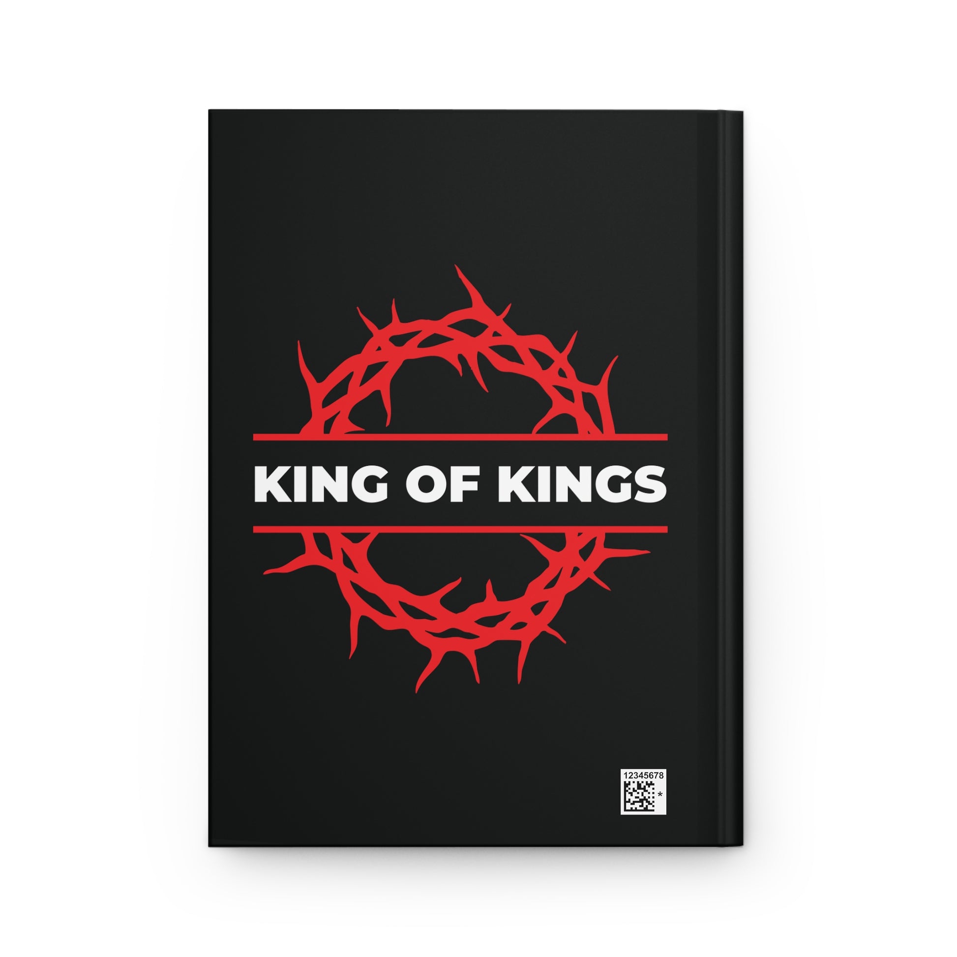 Black hardcover journal featuring a red crown of thorns and bold white "KING OF KINGS" text, inspired by Revelation 19:16. Product name: King of Kings Crown of Thorns | The King of Glory | Orthodox Christian Journal.