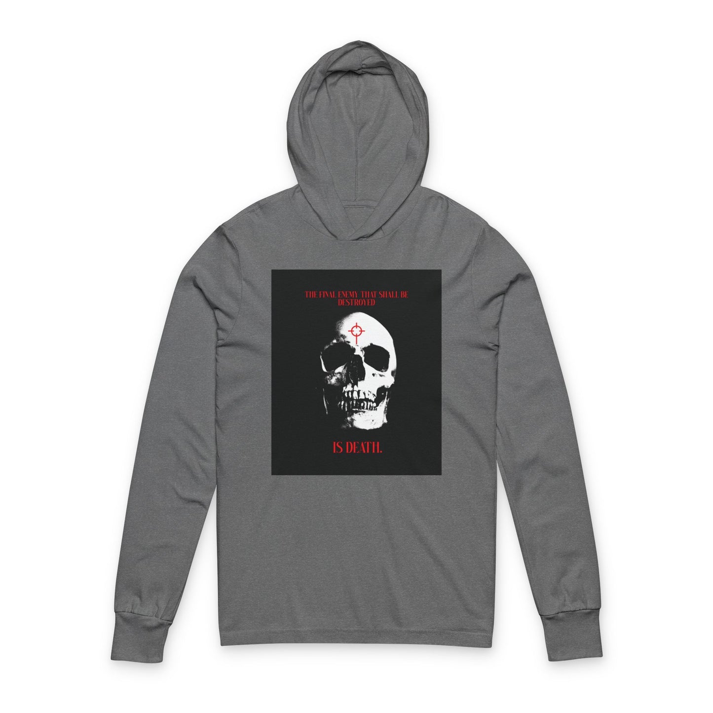 The Final Enemy That Shall Be Destroyed (1 Cor 15:26) | Skull in Crosshairs | Gothic Style Orthodox Long Sleeve Hooded Shirt