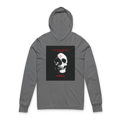 The Final Enemy That Shall Be Destroyed (1 Cor 15:26) | Skull in Crosshairs | Gothic Style Orthodox Long Sleeve Hooded Shirt
