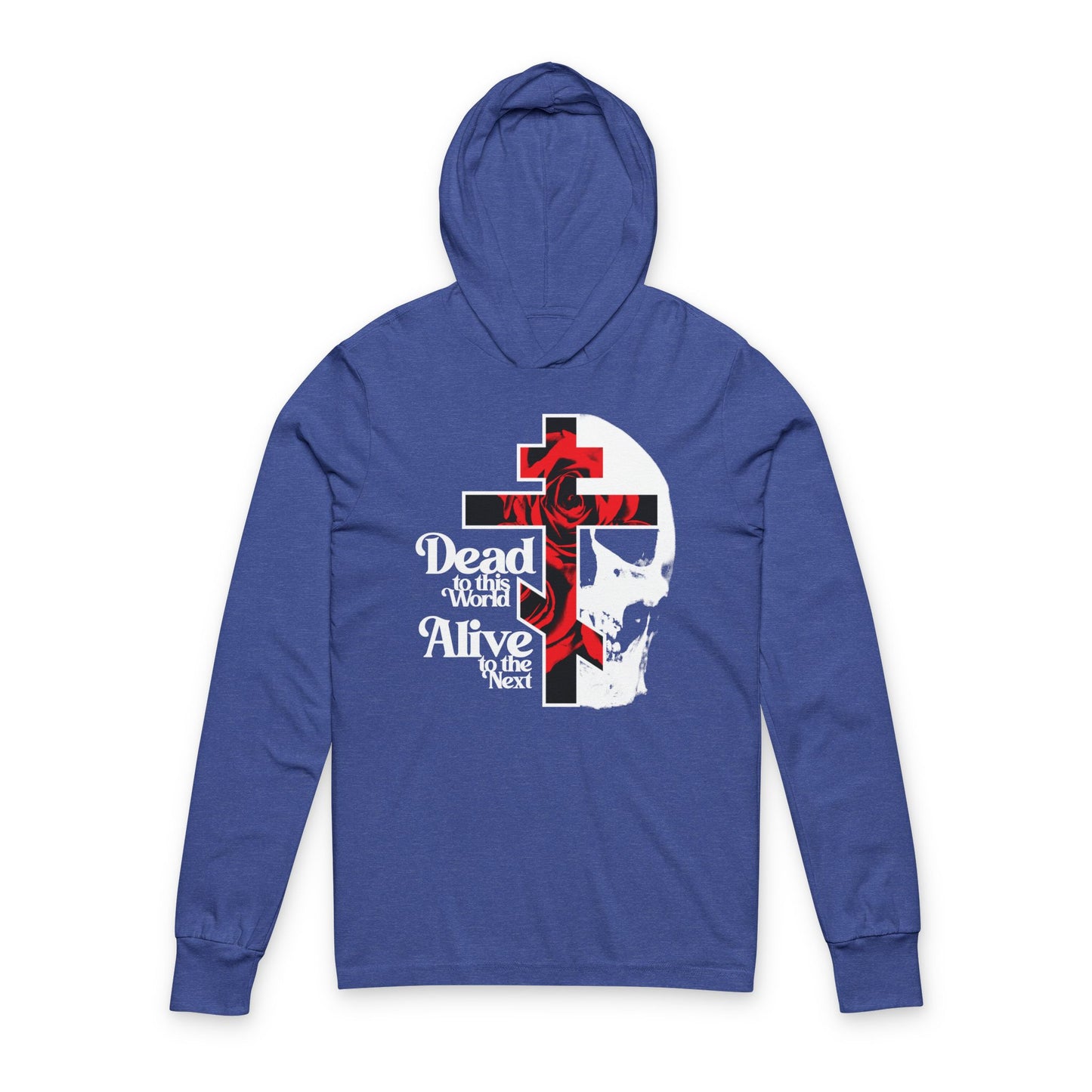 Dead to this World Alive to the Next | Goth Aesthetic Flower Cross & Skull | 70s Typography | Bestselling | Orthodox Long Sleeve Hooded Shirt