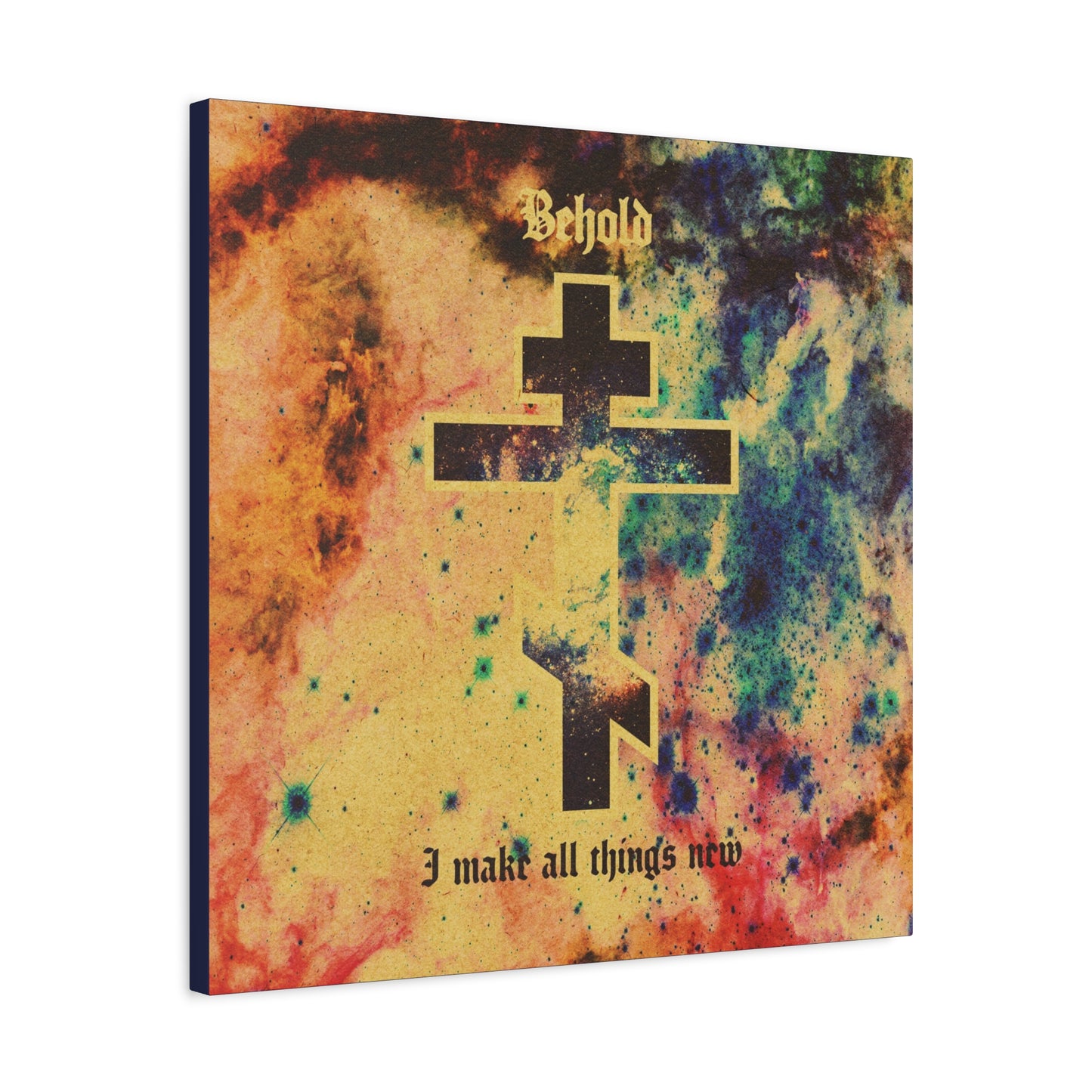 Behold, I Make All Things New (Revelation 21:5) | Cosmic Orthodox Cross On Inverted Starfield | Second Coming | Orthodox Christian Canvas Art