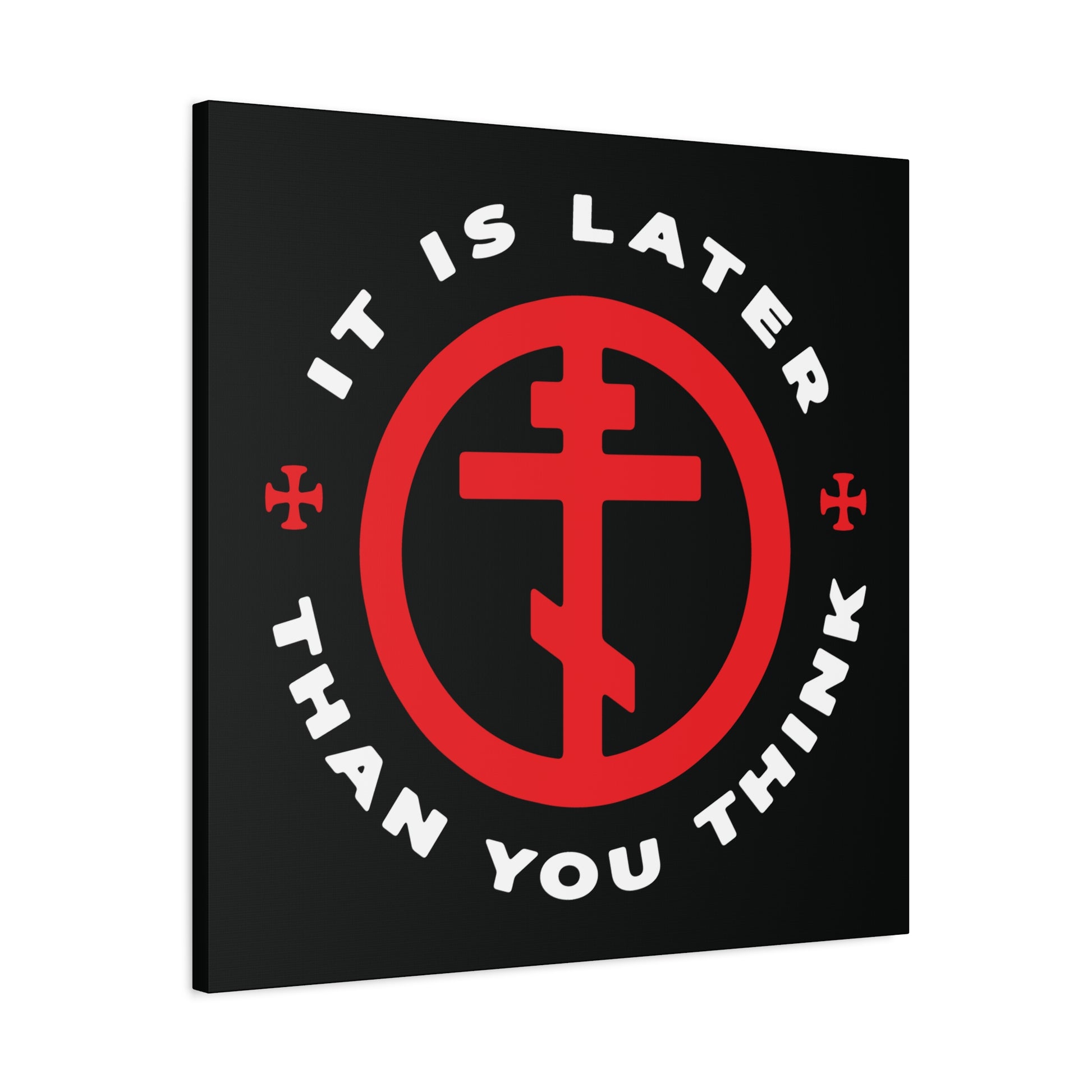 This wall art, "It Is Later Than You Think," features a red Orthodox cross in a circle and echoes Fr Seraphim Rose’s memento mori message: cast off darkness and put on the armor of light. Ideal Christian décor and tribute to an American saint.