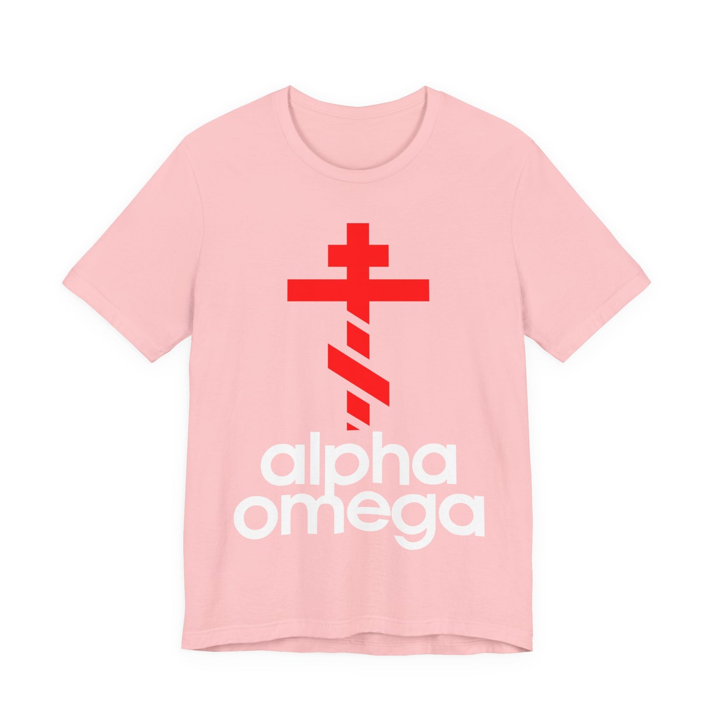 Alpha & Omega Red Cross | Red Adidas Logo Mashup | Modern Graphic Design | Orthodox Christian Unisex Cotton T-Shirt