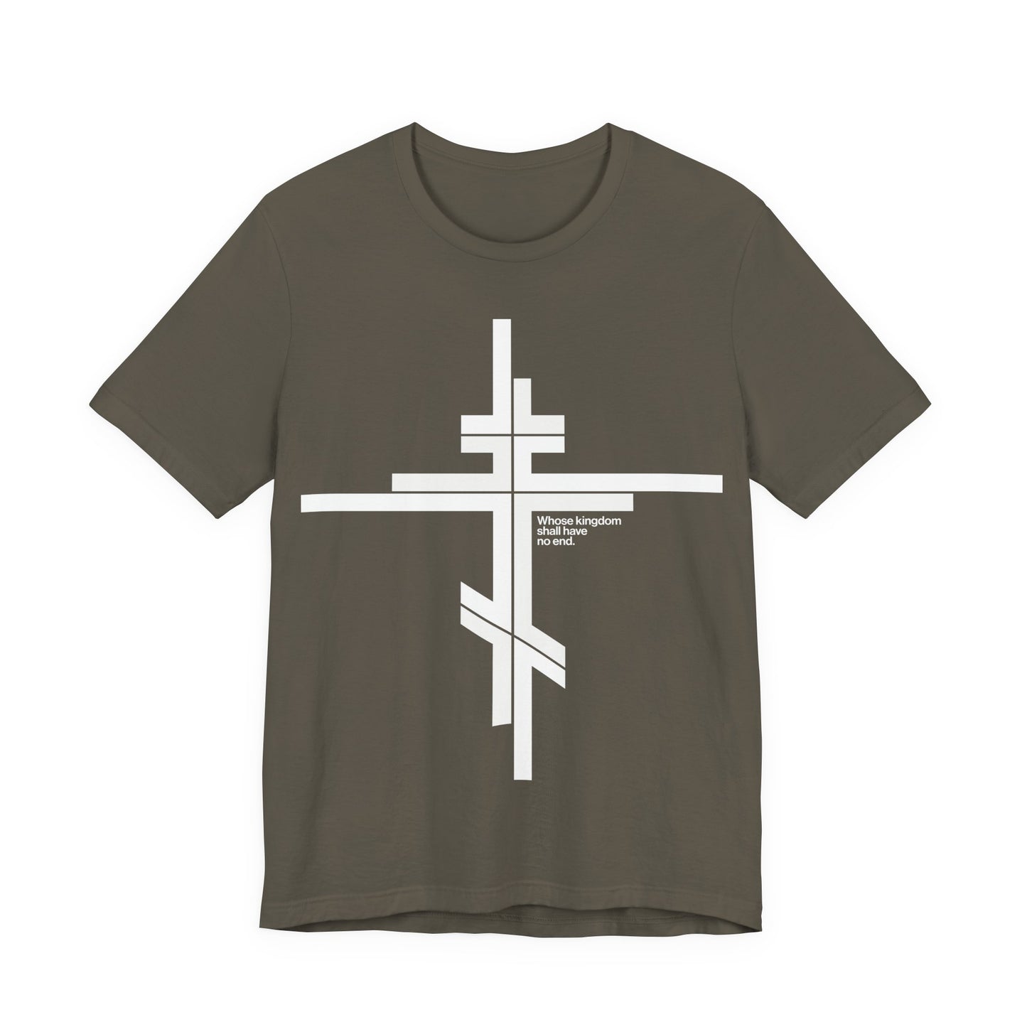 Whose Kingdom Shall Have No End | Luke 1:32-33 | Orthodox Cross | Modernist Minimalist Logo Style | Orthodox Christian Unisex Cotton T-Shirt