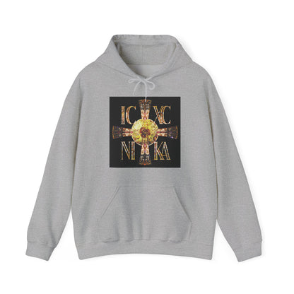 ICXC NIKA Celtic Style Equal Armed Cross | Bright Solar Texture | Orthodox Christian Hoodie