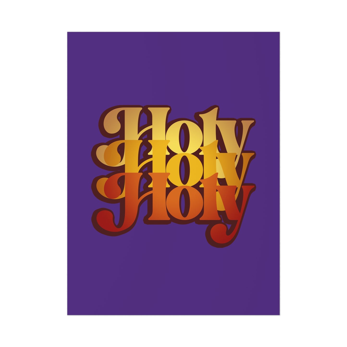 The Holy Holy Holy Trisagion Liturgical Prayer 70s Style poster features bold yellow-orange text on purple, inspired by Isaiah 6 and Orthodox Christian cherubim & seraphim art.