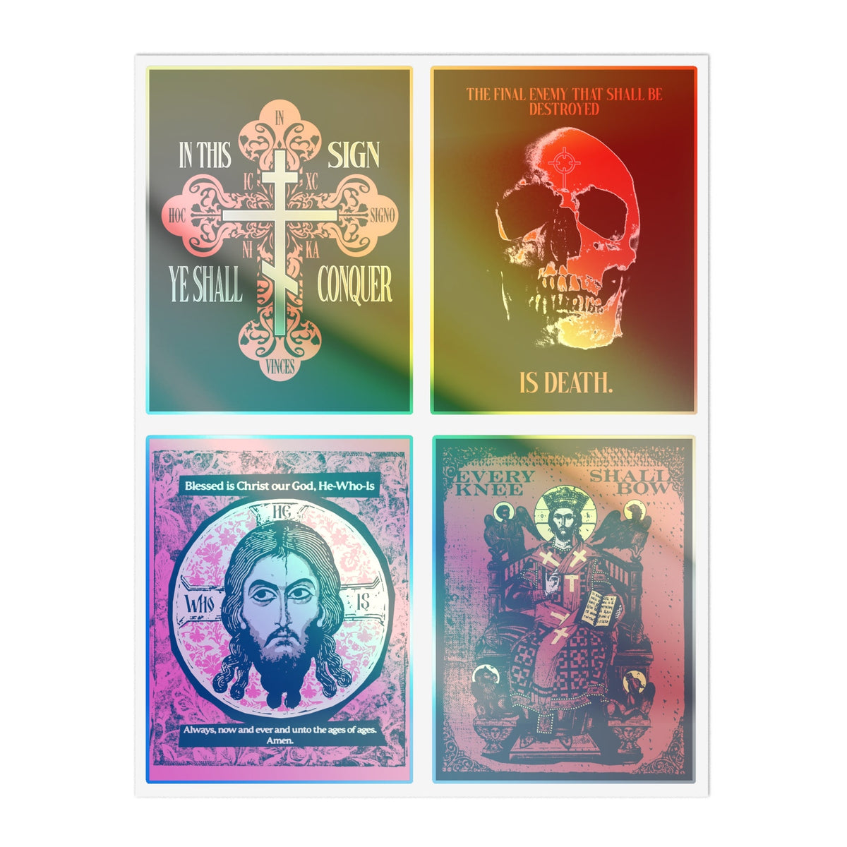 Four Orthodox stickers with bold iconography: Bestseller Orthodox Sticker Mix No. 3—faith meets graphic design.