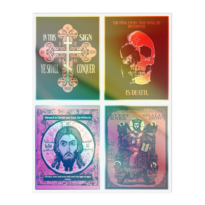 Four Orthodox stickers with bold iconography: Bestseller Orthodox Sticker Mix No. 3—faith meets graphic design.
