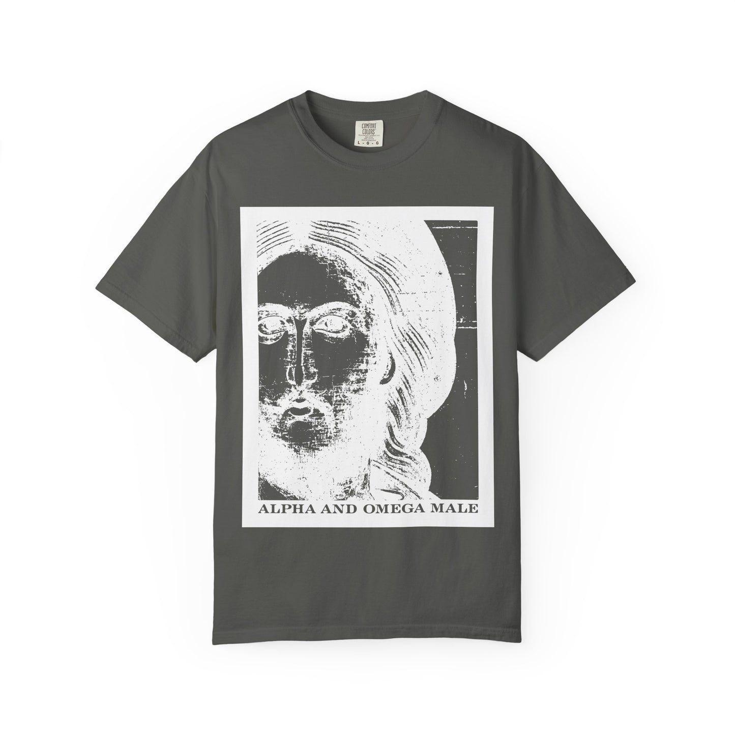 Alpha & Omega Male | Jesus Christ Icono-Graphic Photonegative | I am the Beginning & the End (Rev 22) | Heavyweight Cotton Unisex T-Shirt