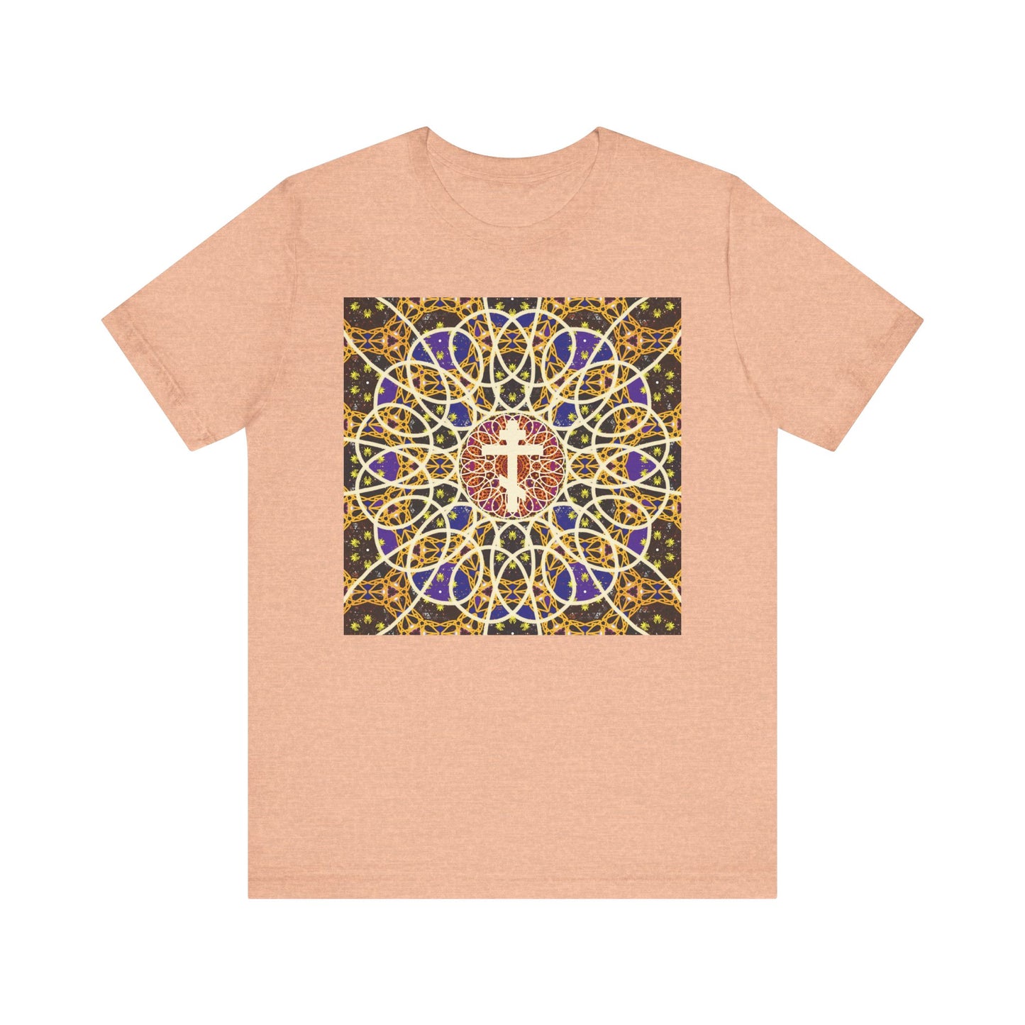 Medieval Cosmology Rose Window Orthodox Cross | Let all the earth venerate the Cross | Christian Lightweight Cotton Unisex T-Shirt