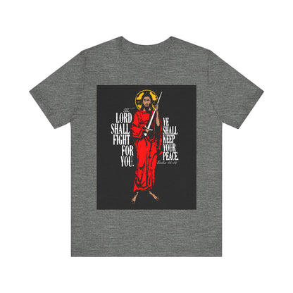 The Lord Shall Fight For You (Exodus 14:14) | Jesus Christ with Sword IconoGraphic | Orthodox Christian Cotton T-Shirt