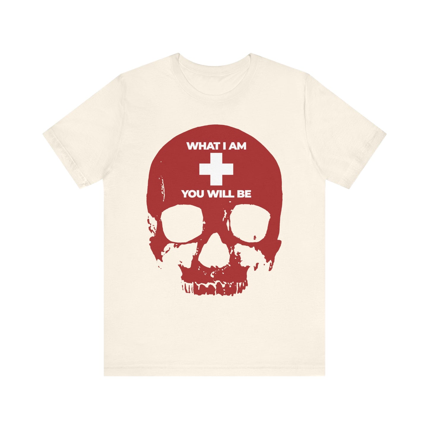 What I Am You Will Be White Cross on Red Skull | Remember You Will Die | Memento Mori | Orthodox Christian Lightweight Cotton Unisex Tee