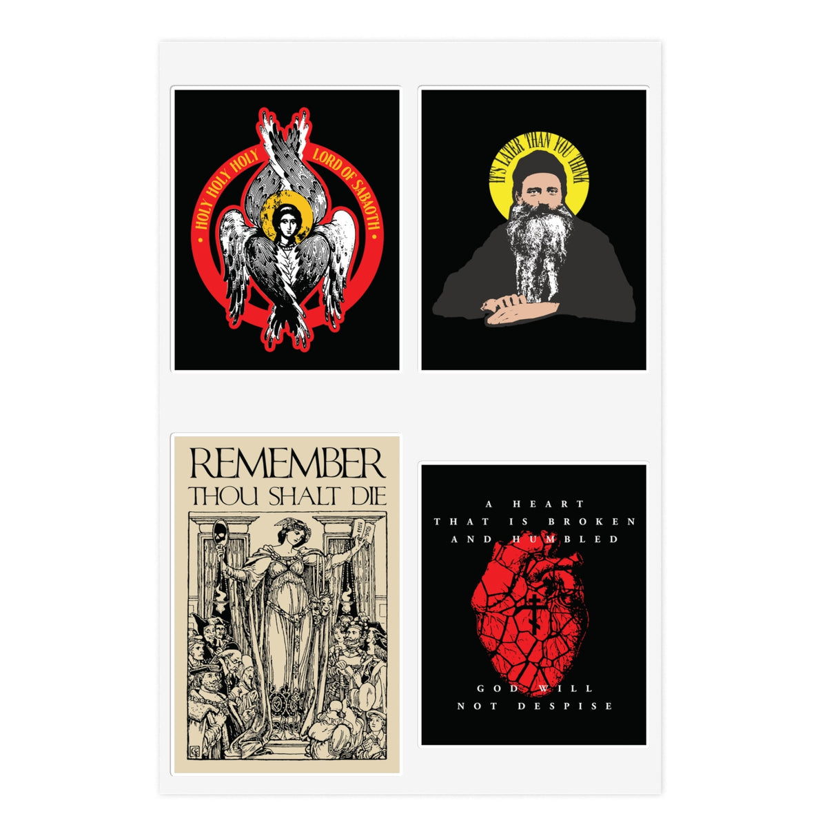 Four religious graphic stickers: Bestseller Orthodox Sticker Mix No. 4 with angel, cross, and faith-inspired art.