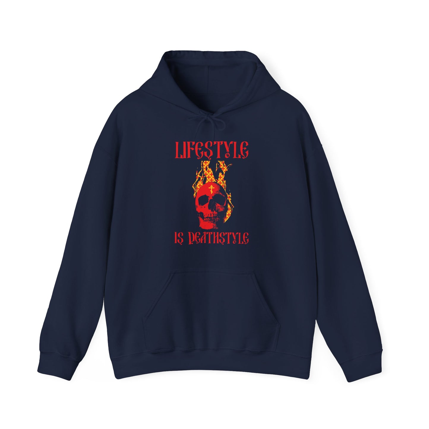 Lifestyle is Deathstyle | Burning Red Skull with Orthodox Cross | How You Live is How You Die | Orthodox Christian Hoodie / Hooded Sweatshirt