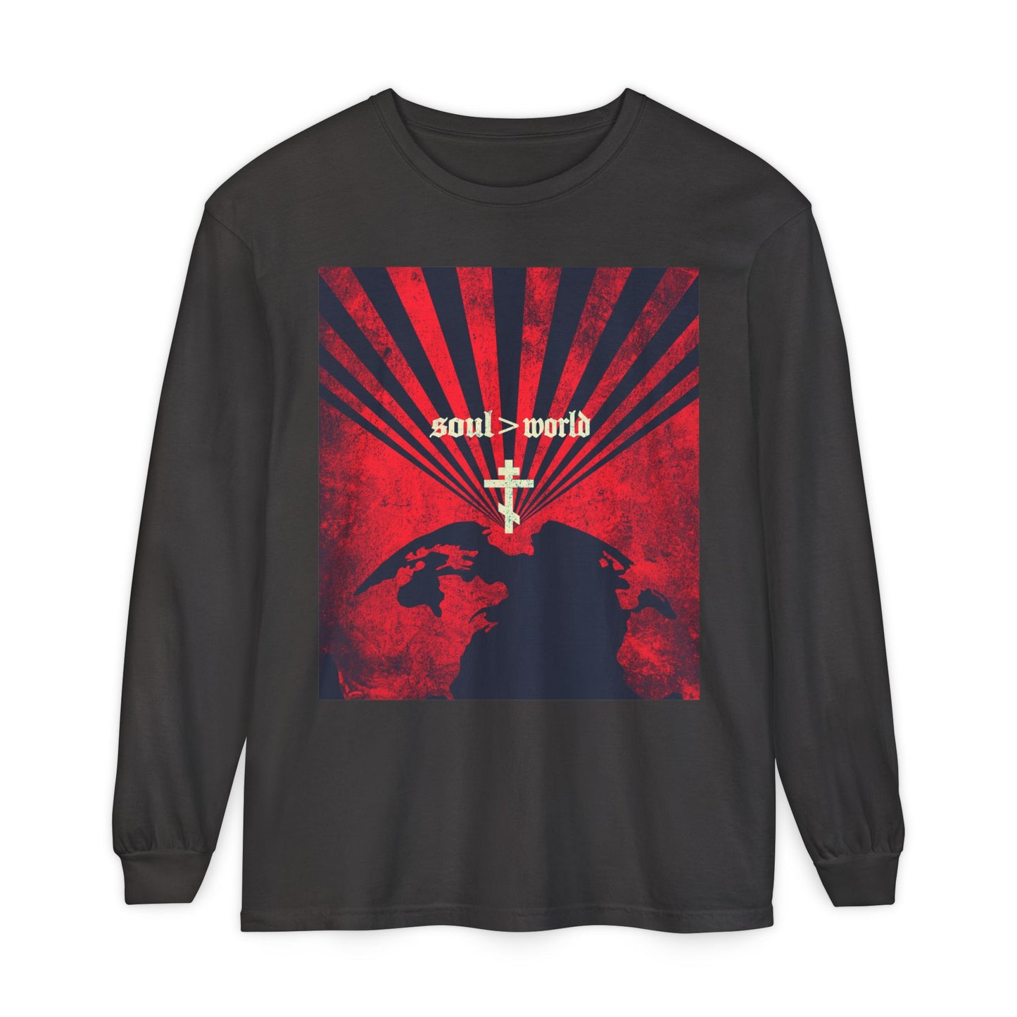 What Shall it Profit a Man | Matthew 16:26 | Soul Is Greater Than World | Red Earth White Cross | Orthodox Christian Long Sleeve Shirt