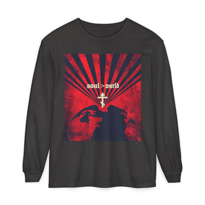What Shall it Profit a Man | Matthew 16:26 | Soul Is Greater Than World | Red Earth White Cross | Orthodox Christian Long Sleeve Shirt