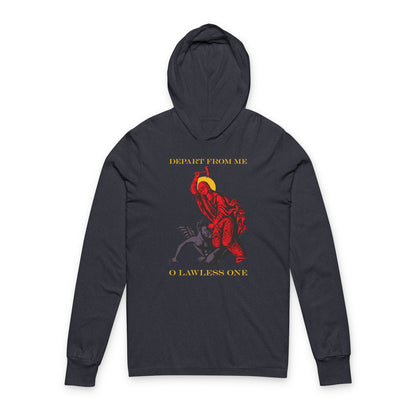 St Marina IconoGraphic (Depart from Me O Lawless One) | Saint Beating the Devil with a Hammer | Orthodox Long Sleeve Hooded Shirt