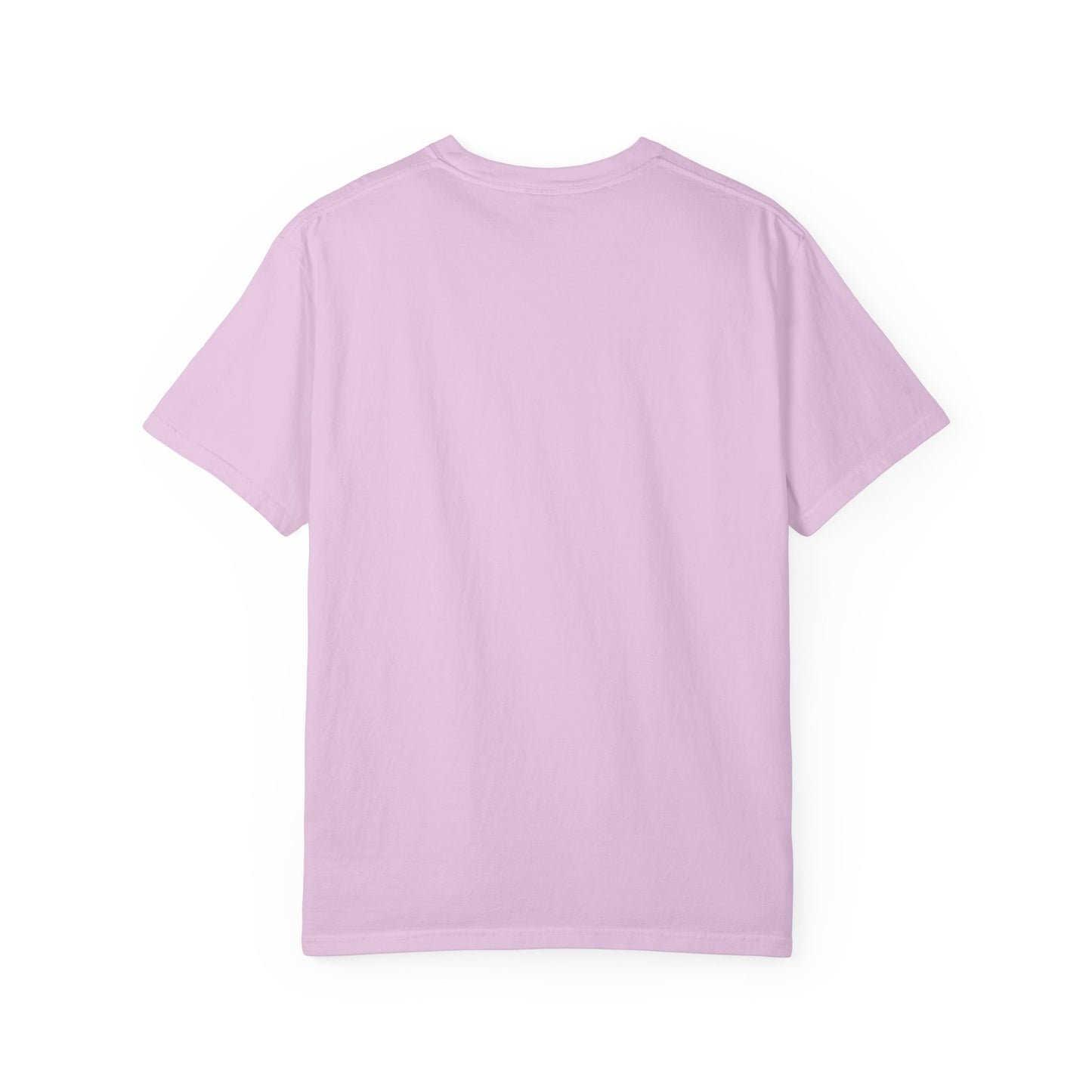 The Dead to this World T-shirt features a Christian goth flower cross & skull design with 70s typography, shown from the back in light purple against a white background. Made from heavyweight cotton, it's a bestselling unisex style inspired by serenity.