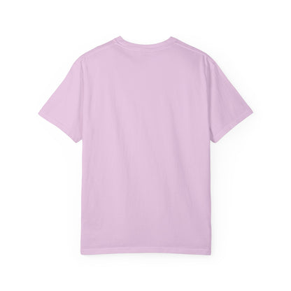 The Dead to this World T-shirt features a Christian goth flower cross & skull design with 70s typography, shown from the back in light purple against a white background. Made from heavyweight cotton, it's a bestselling unisex style inspired by serenity.