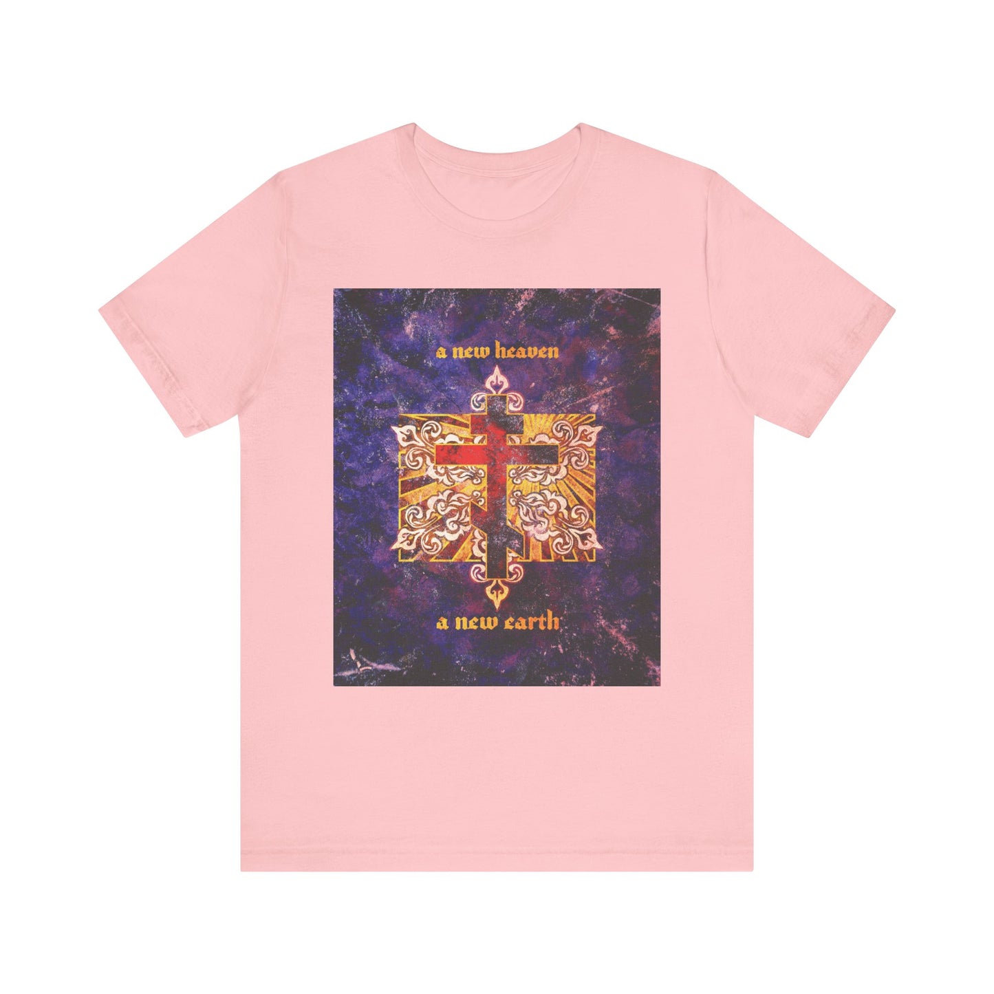 A New Heaven/A New Earth | Red Orthodox Cross on Textured Ornate Background | Apocalyptic | Orthodox Lightweight Cotton Unisex Tee