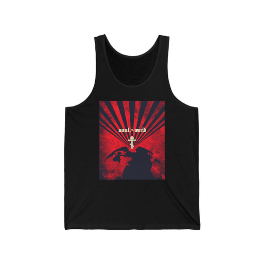 What Shall it Profit a Man | Matthew 16:26 | Soul Is Greater Than World | Red Earth White Cross | Orthodox Christian Jersey Tank Top