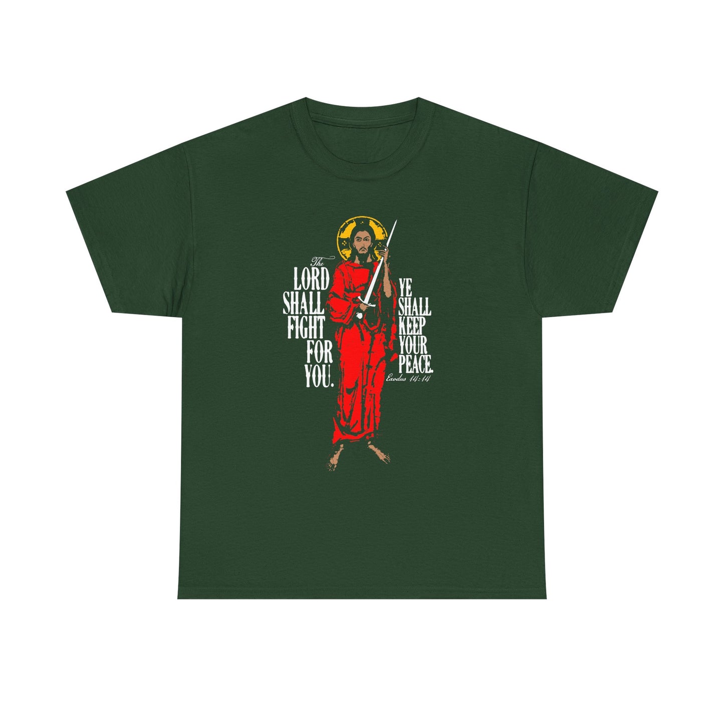 The Lord Shall Fight For You (Exodus 14:14) | Jesus Christ with Sword IconoGraphic | Orthodox Midweight Cotton Unisex Tee